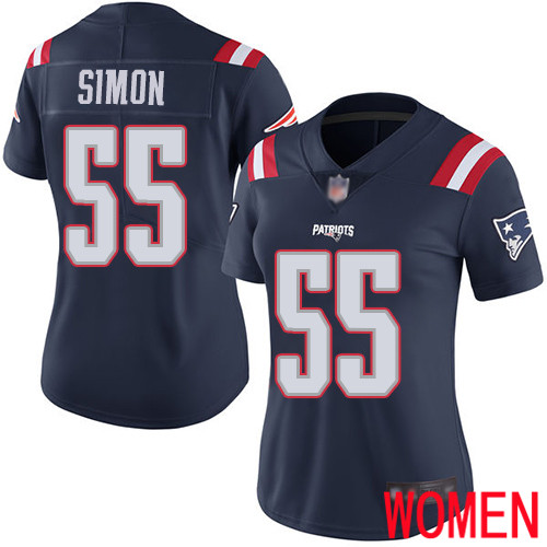 New England Patriots Football 55 Rush Vapor Limited Navy Blue Women John Simon NFL Jersey